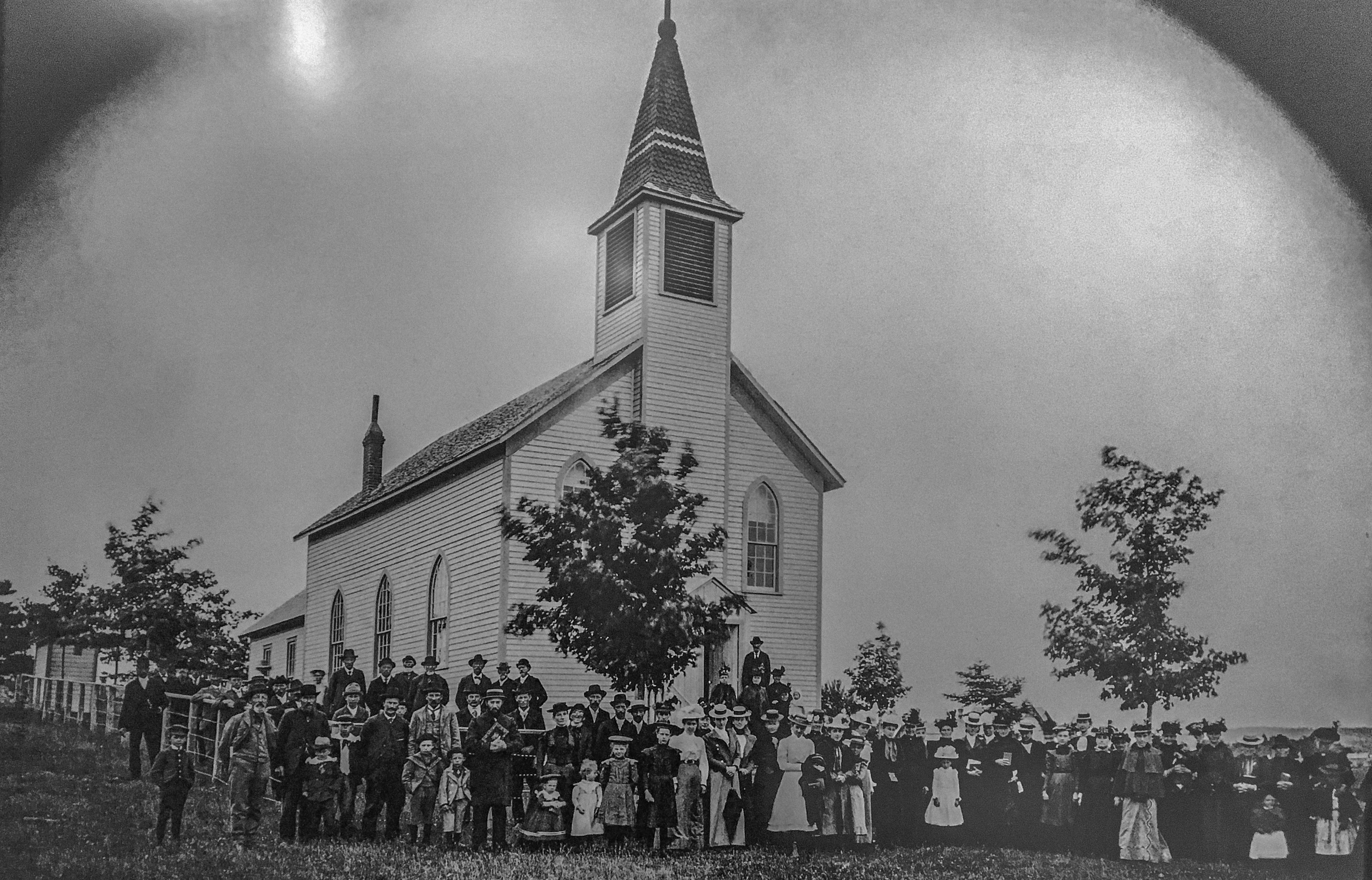 The first church built was wooden